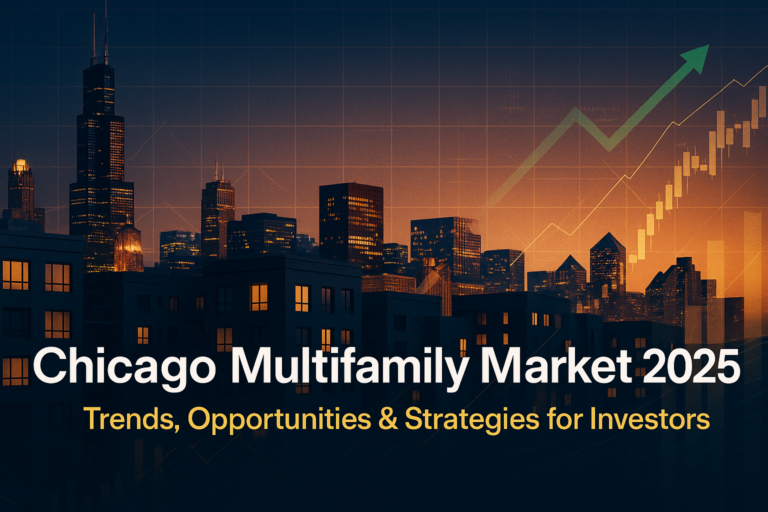 Chicago multifamily investment opportunities 2025 aerial skyline view with apartment buildings