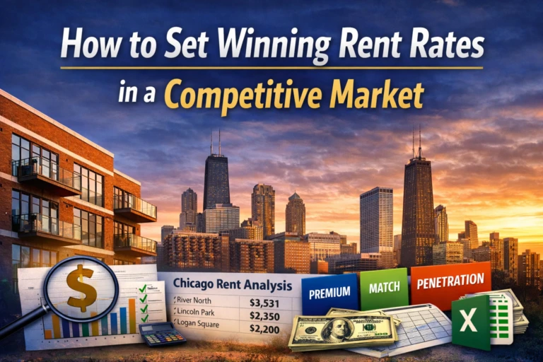 Multifamily rent pricing strategy banner for how to set winning rent rates in a competitive Chicago market