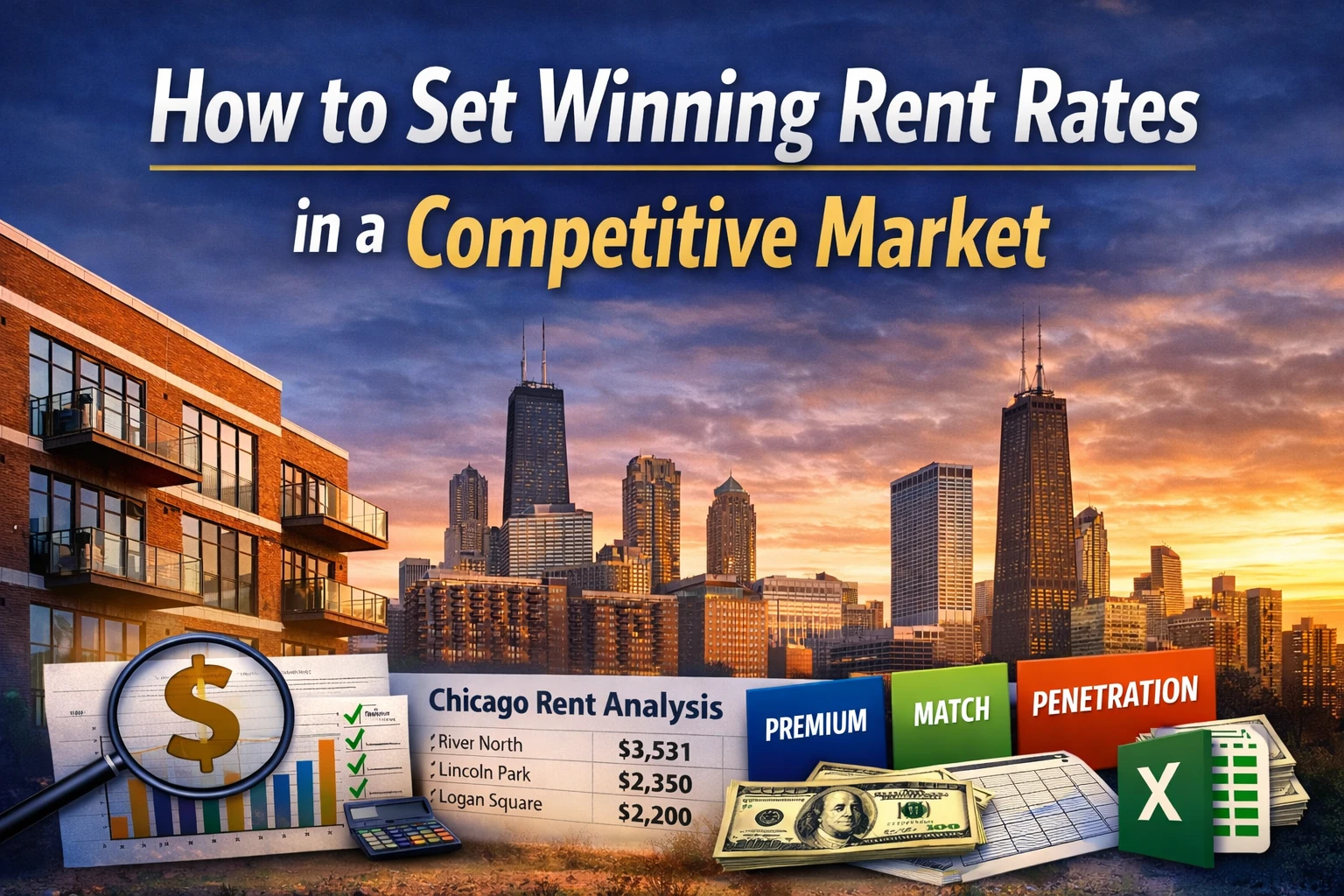 Multifamily rent pricing strategy banner for how to set winning rent rates in a competitive Chicago market